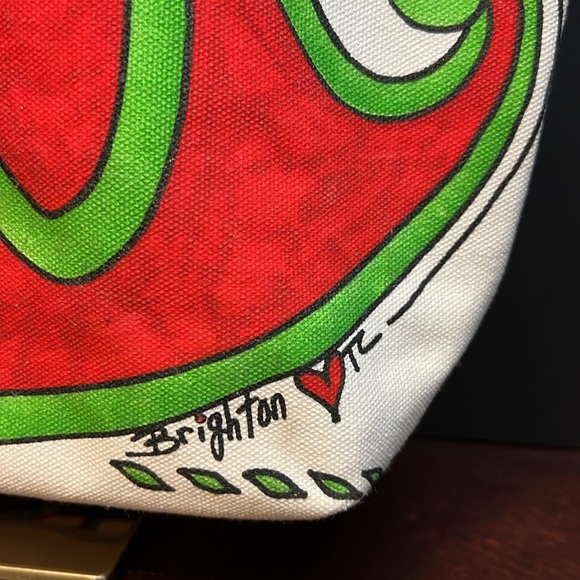 ❤️ Brighton NEW Beige Red Green Love & Joy Canvas Tote ❤️ - Picture 6 of 9
